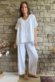 Benji Linen Wave Y Tee White